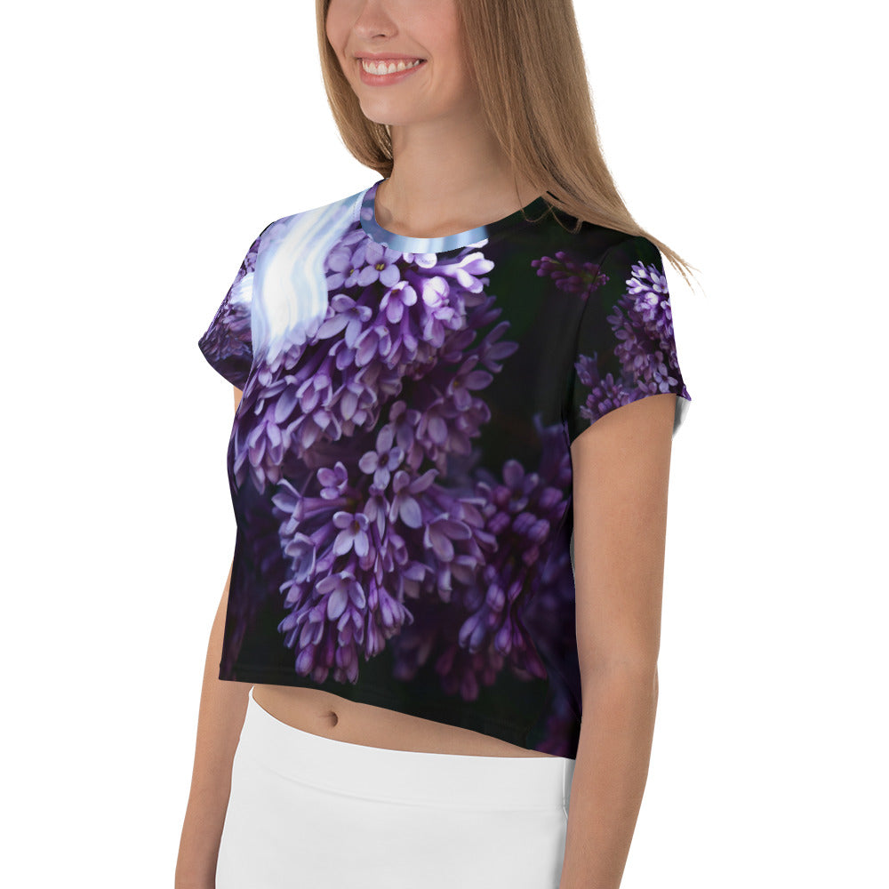 Women's Lilac All-Over Print Crop Tee